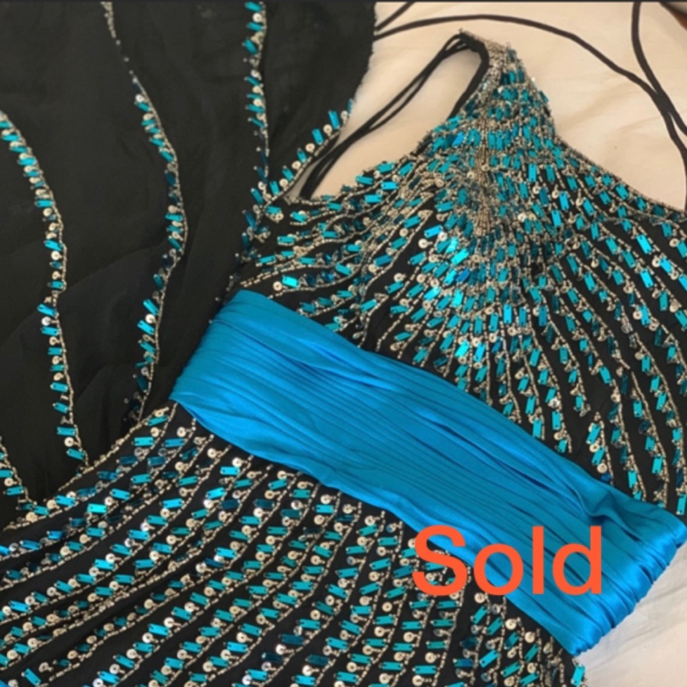 TIFFANY DESIGNS Black With Turquoise SEQUINED Dres
